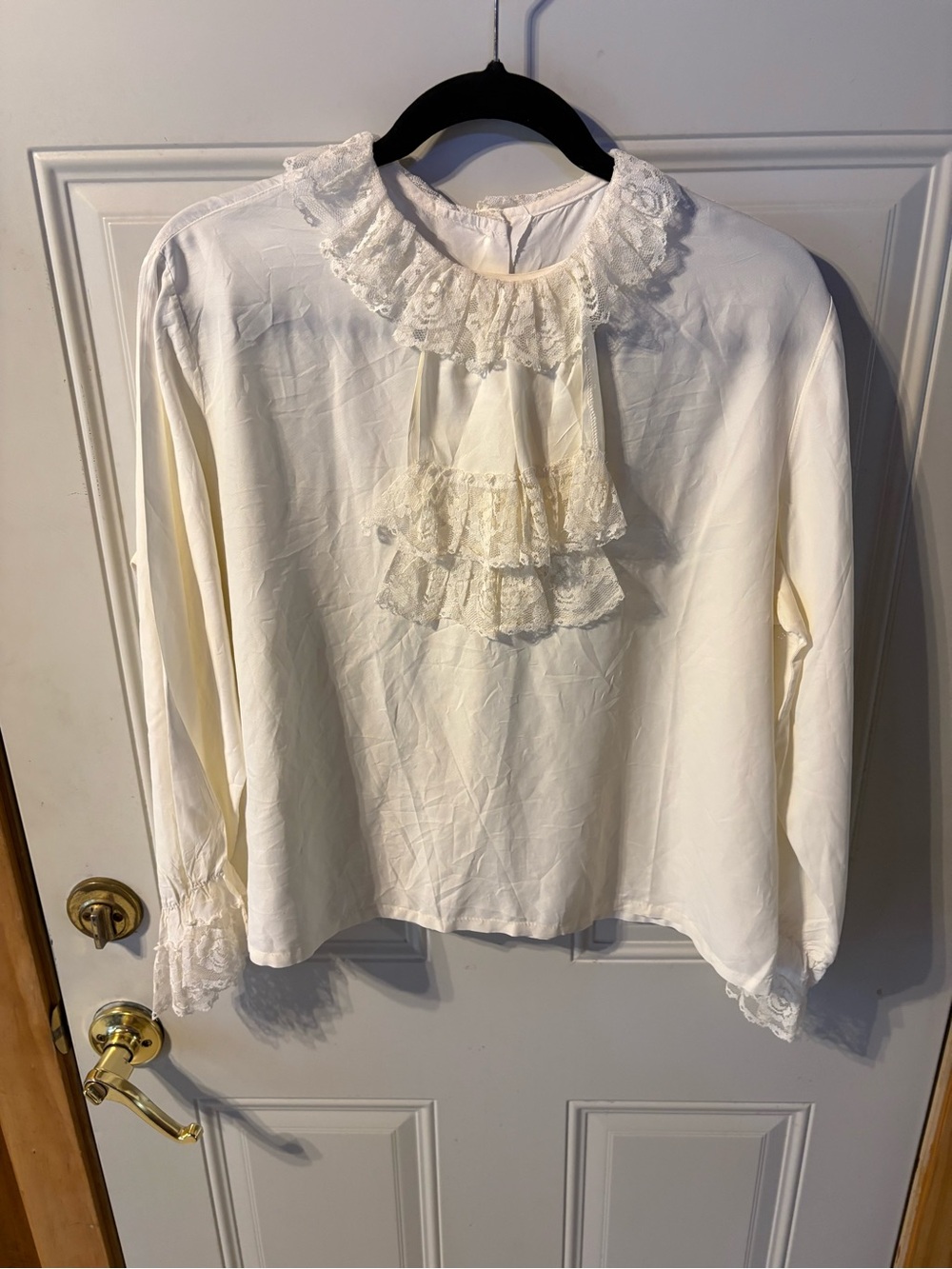 Hand Made Victorian Lace-Ruffle Cream Women's Blouse
